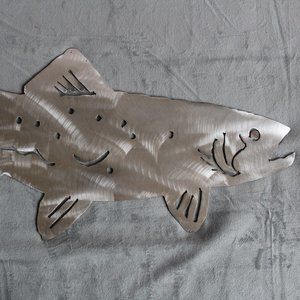 Metal Wall Art Decor Silver Trout Fish Metal Art Fishing Decor Indoor/Outdoor